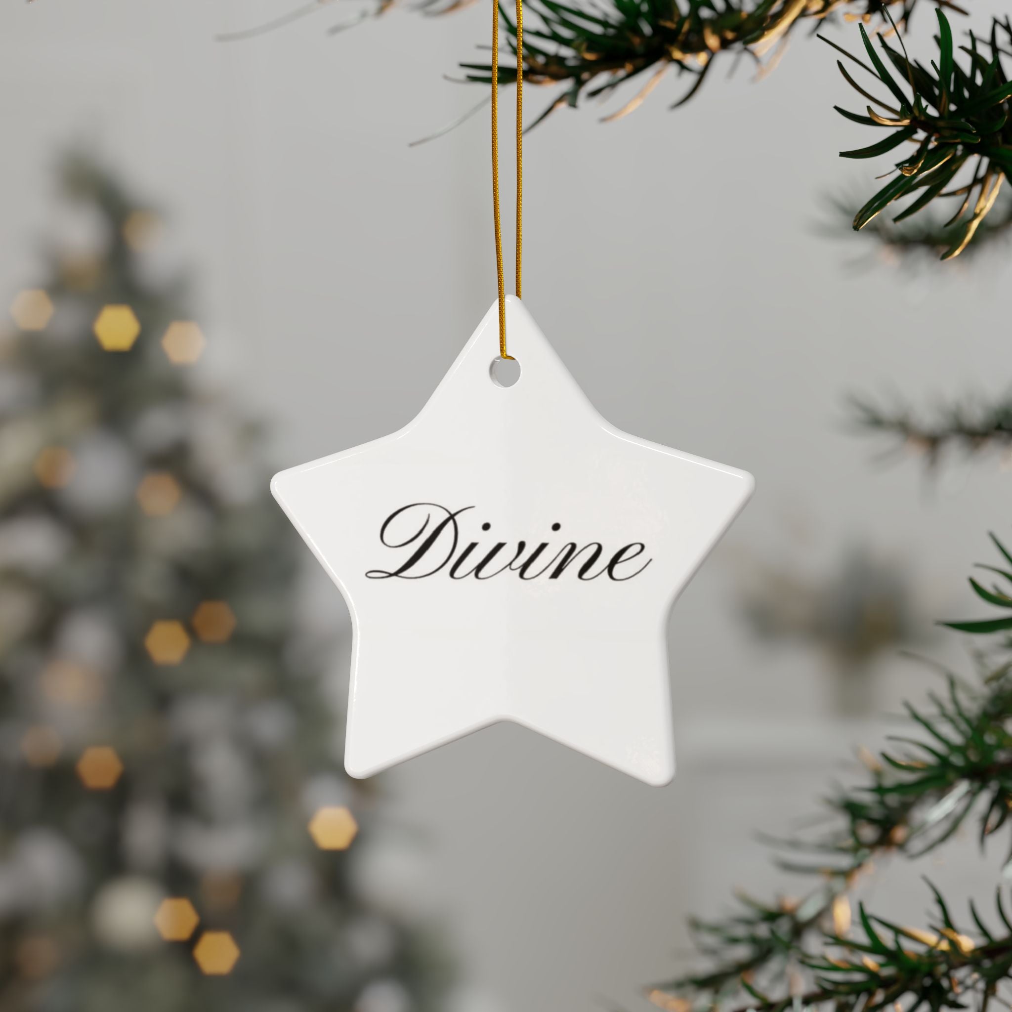 "Divine" Ceramic Ornament — Double-Sided Script Holiday Decor