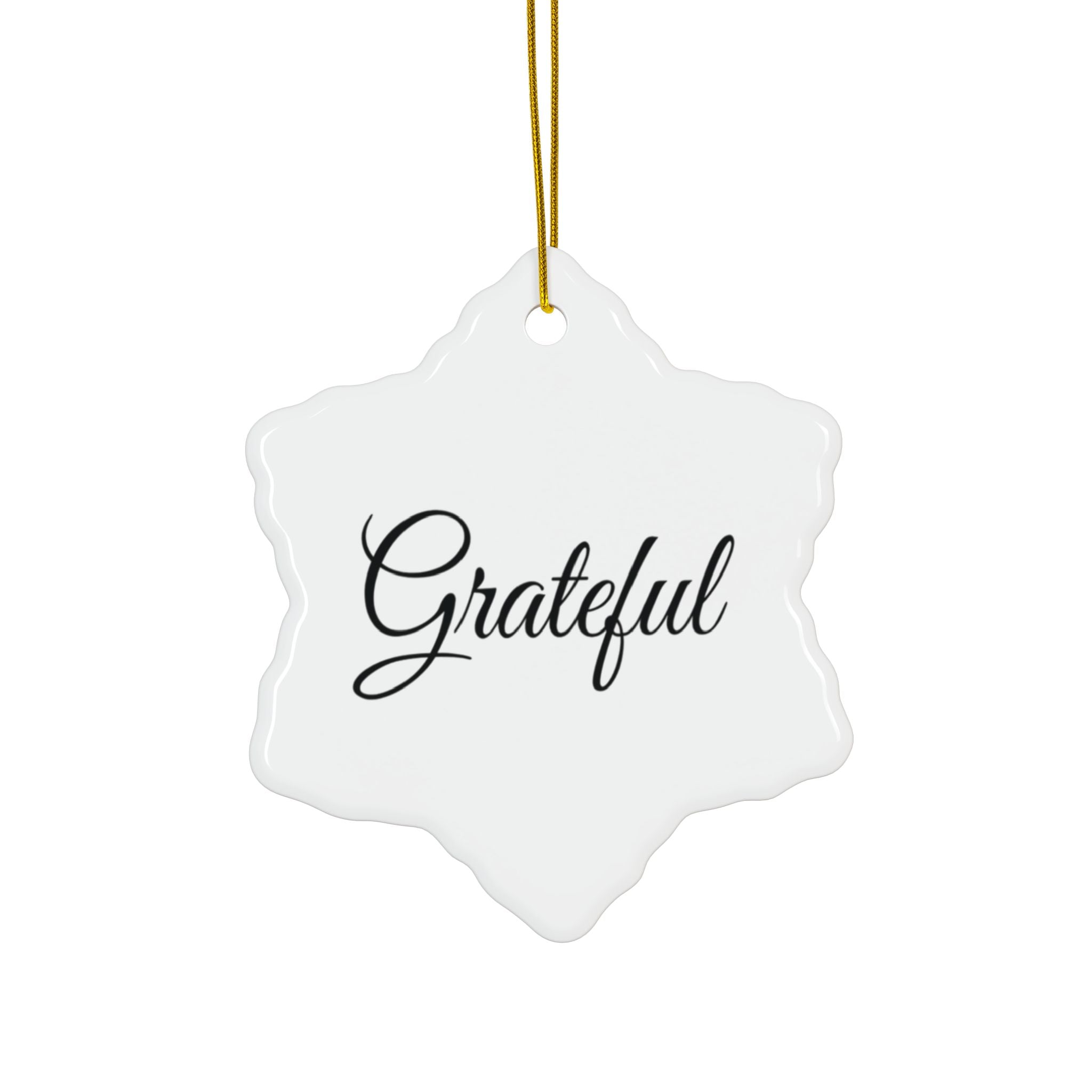 "Grateful" Ceramic Ornament — Double-Sided Script Holiday Decor
