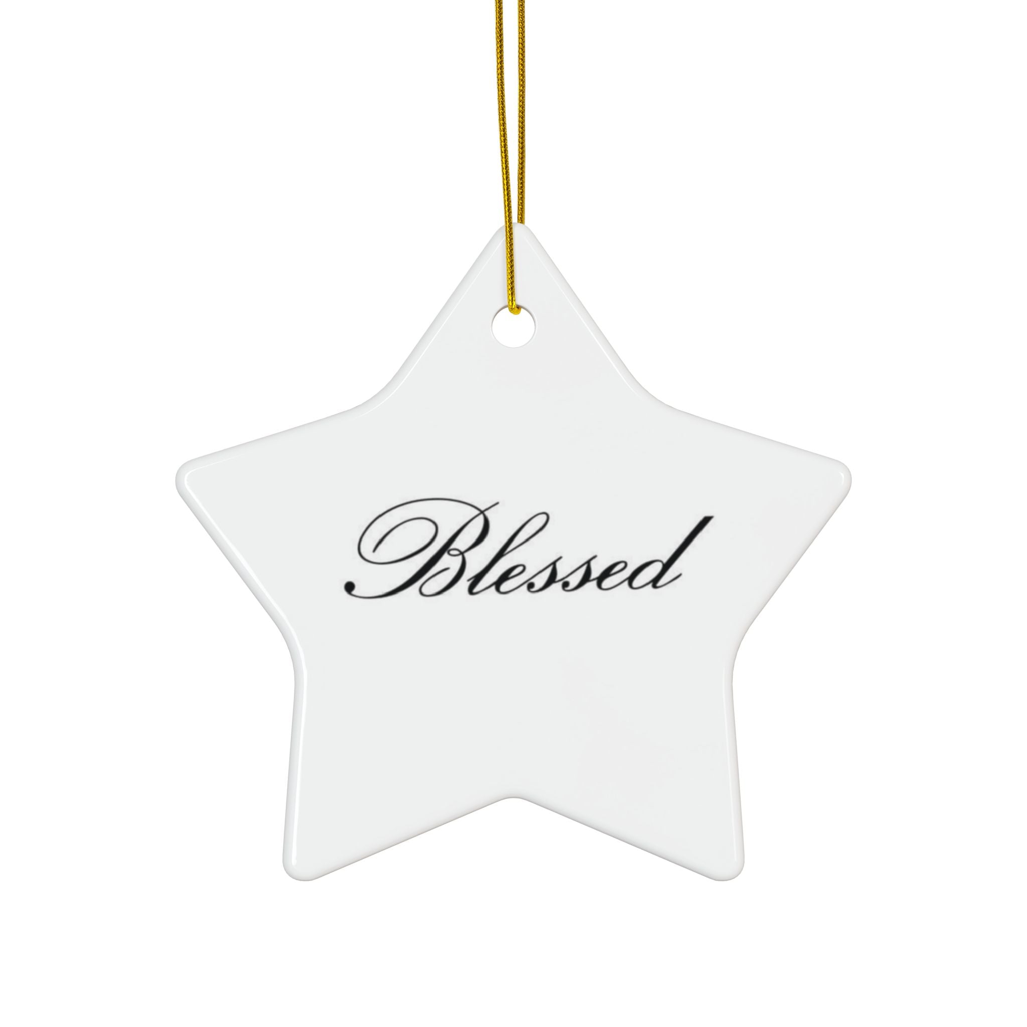 "Blessed" Ceramic Ornament — Double-Sided Script Holiday Decor