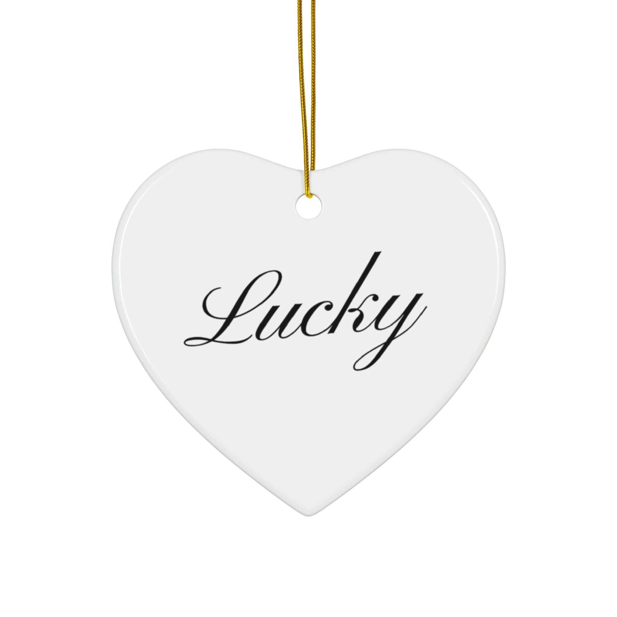 "Lucky" Ceramic Ornament — Double-Sided Script Holiday Decor
