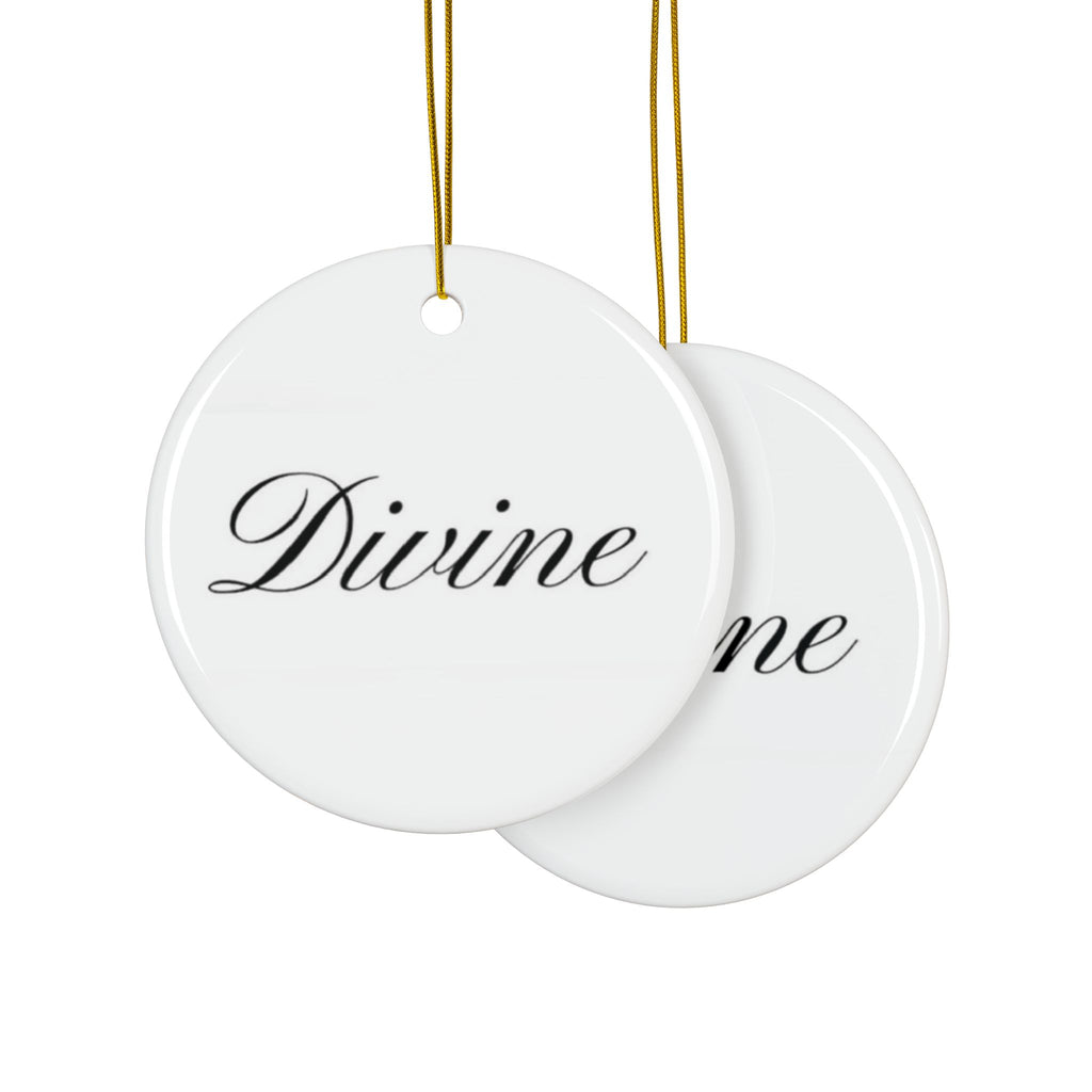 "Divine" Ceramic Ornament — Double-Sided Script Holiday Decor