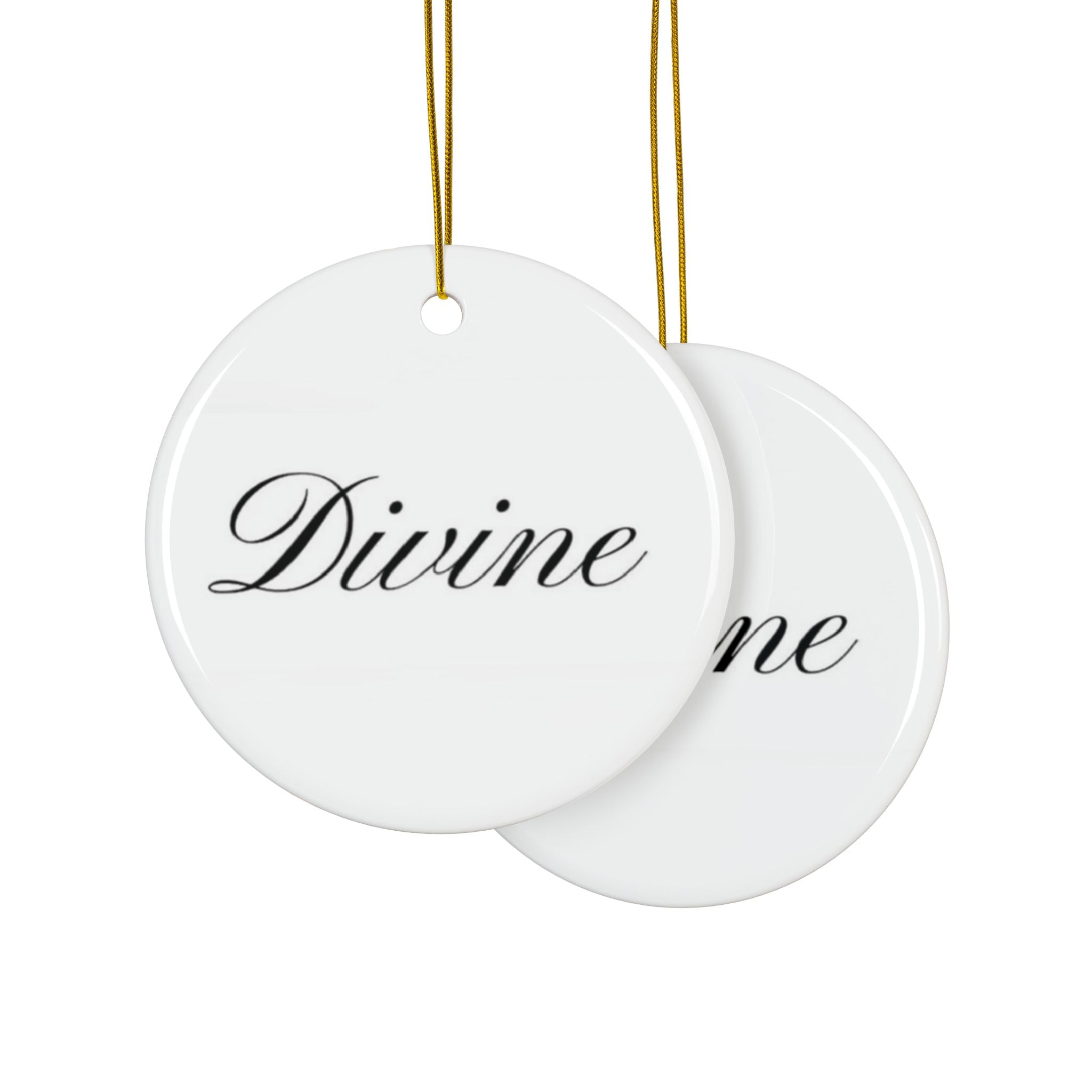 "Divine" Ceramic Ornament — Double-Sided Script Holiday Decor
