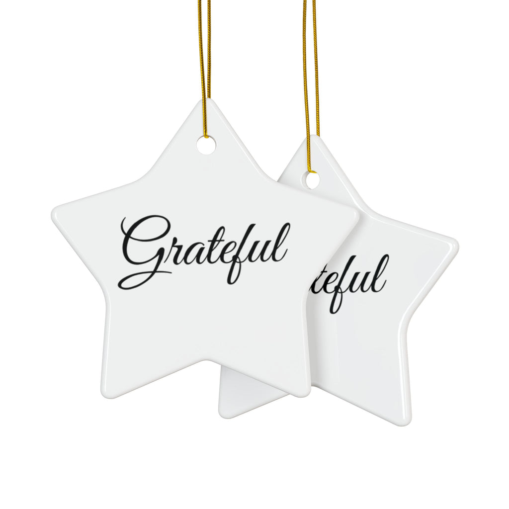 "Grateful" Ceramic Ornament — Double-Sided Script Holiday Decor