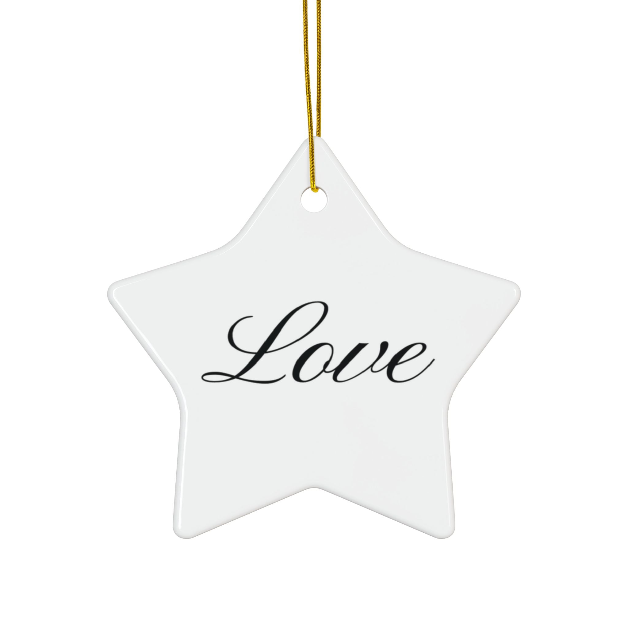 "Love" Ceramic Ornament — Double-Sided Script Holiday Decor