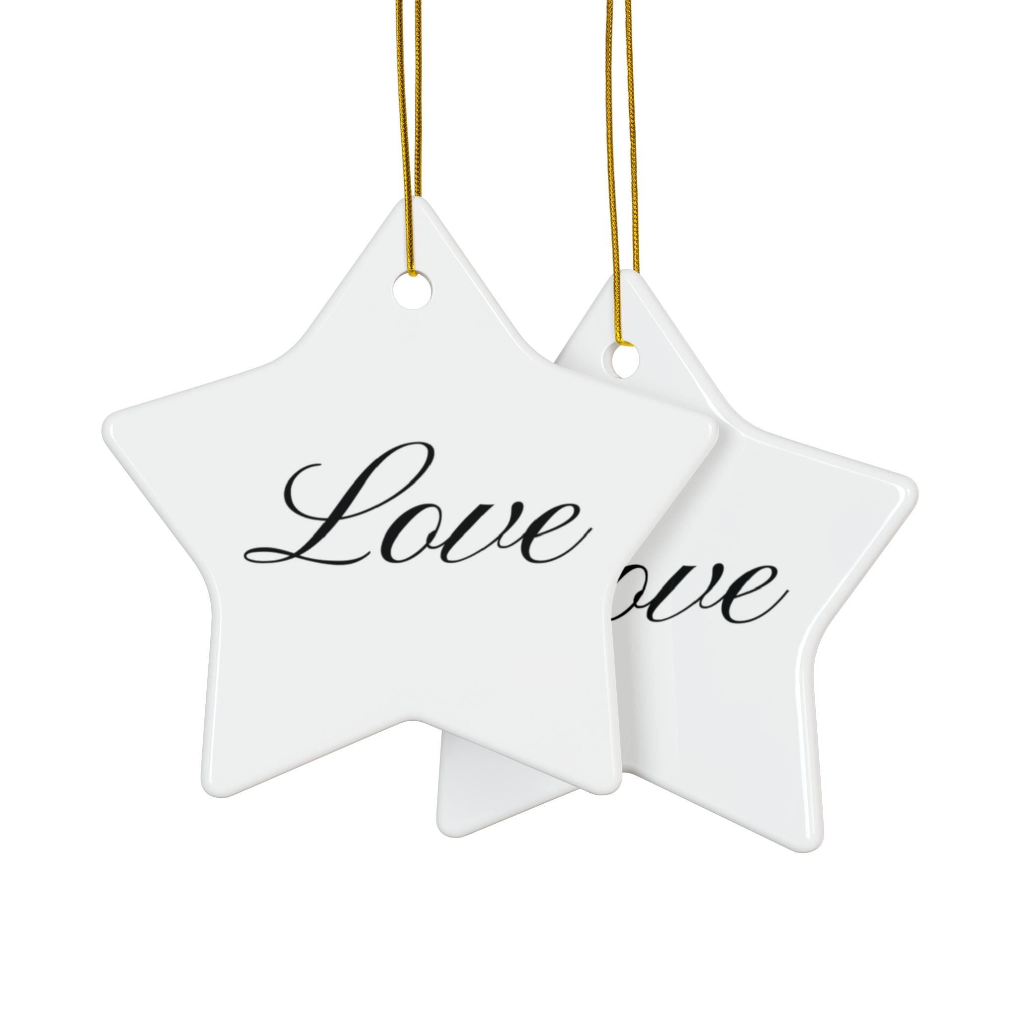 "Love" Ceramic Ornament — Double-Sided Script Holiday Decor