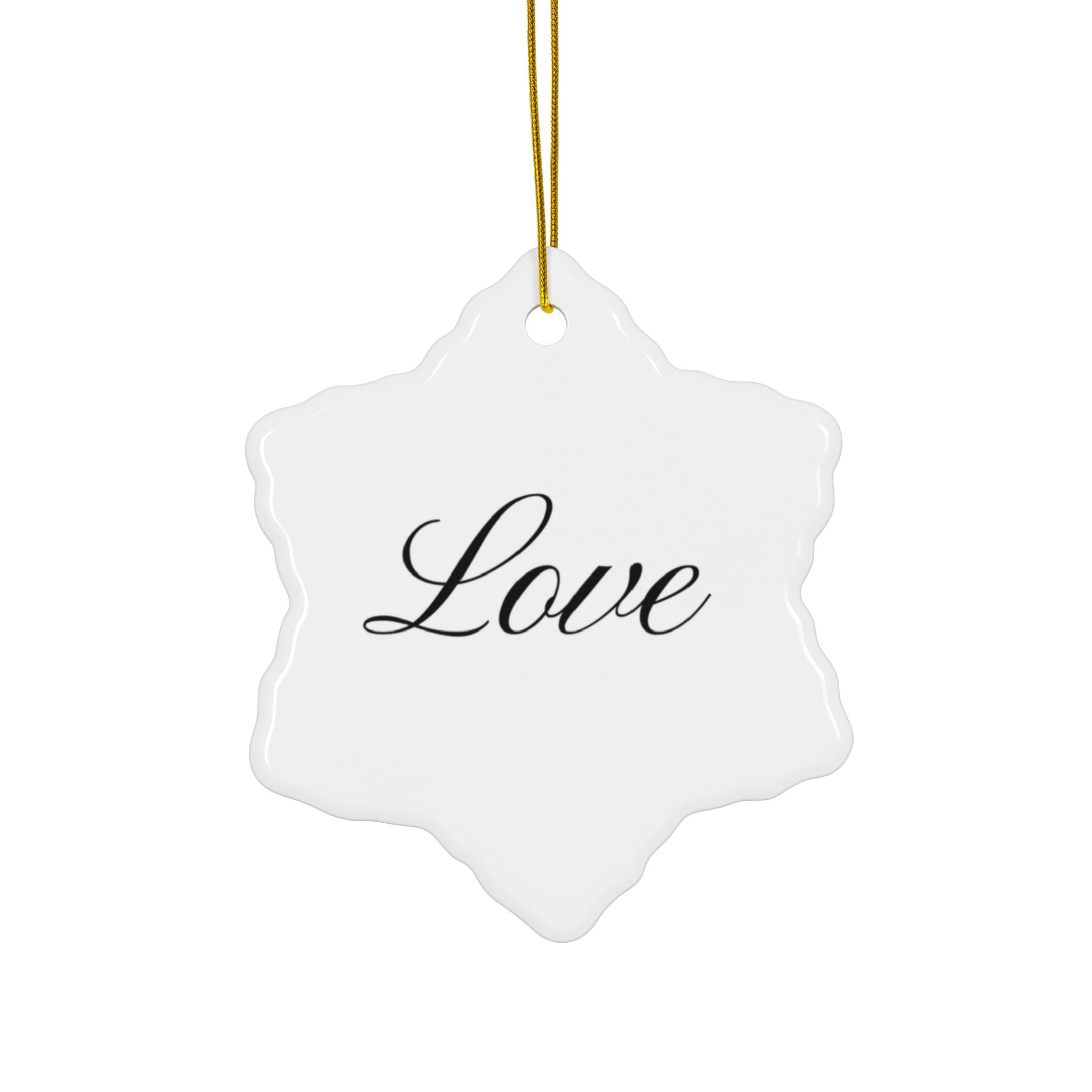 "Love" Ceramic Ornament — Double-Sided Script Holiday Decor