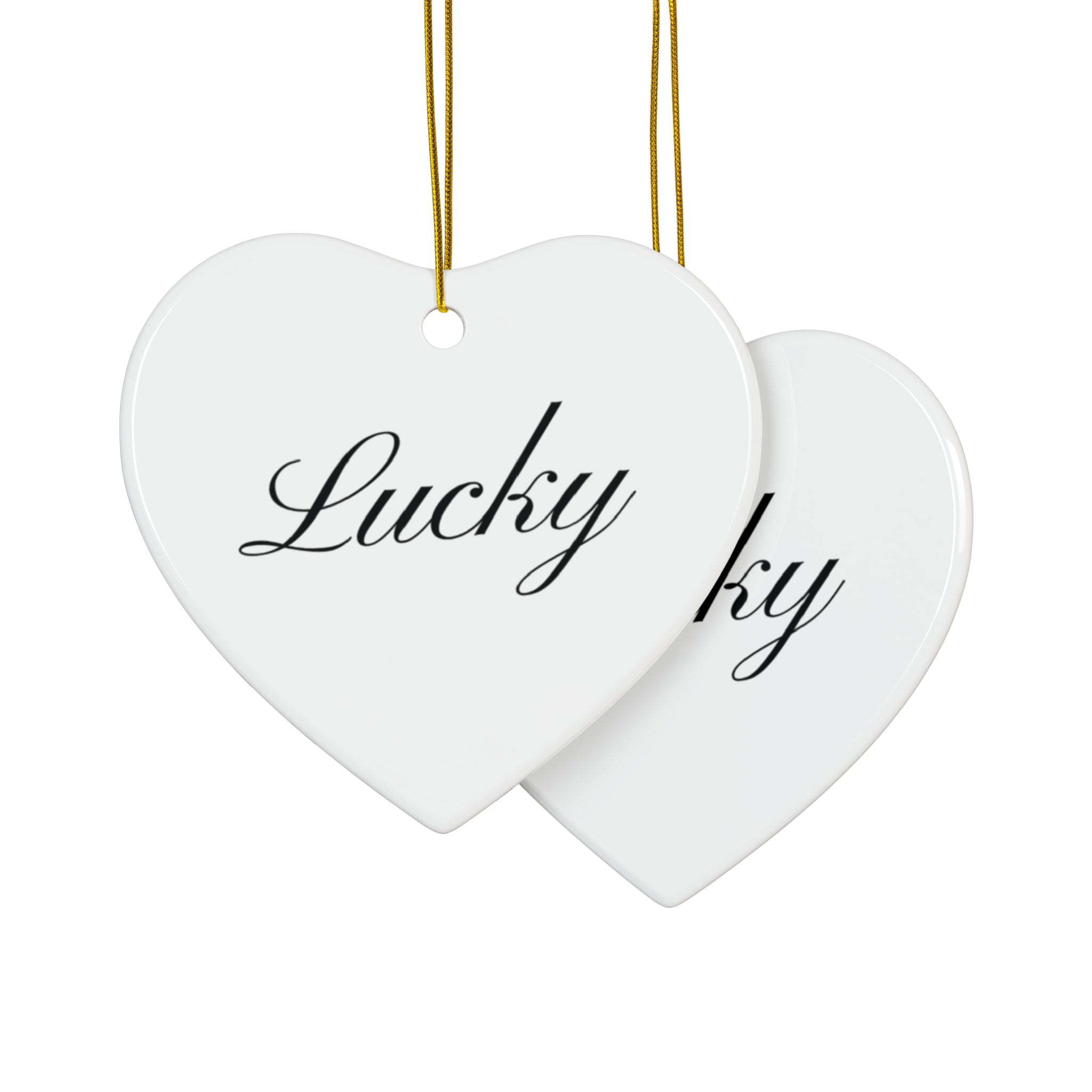 "Lucky" Ceramic Ornament — Double-Sided Script Holiday Decor