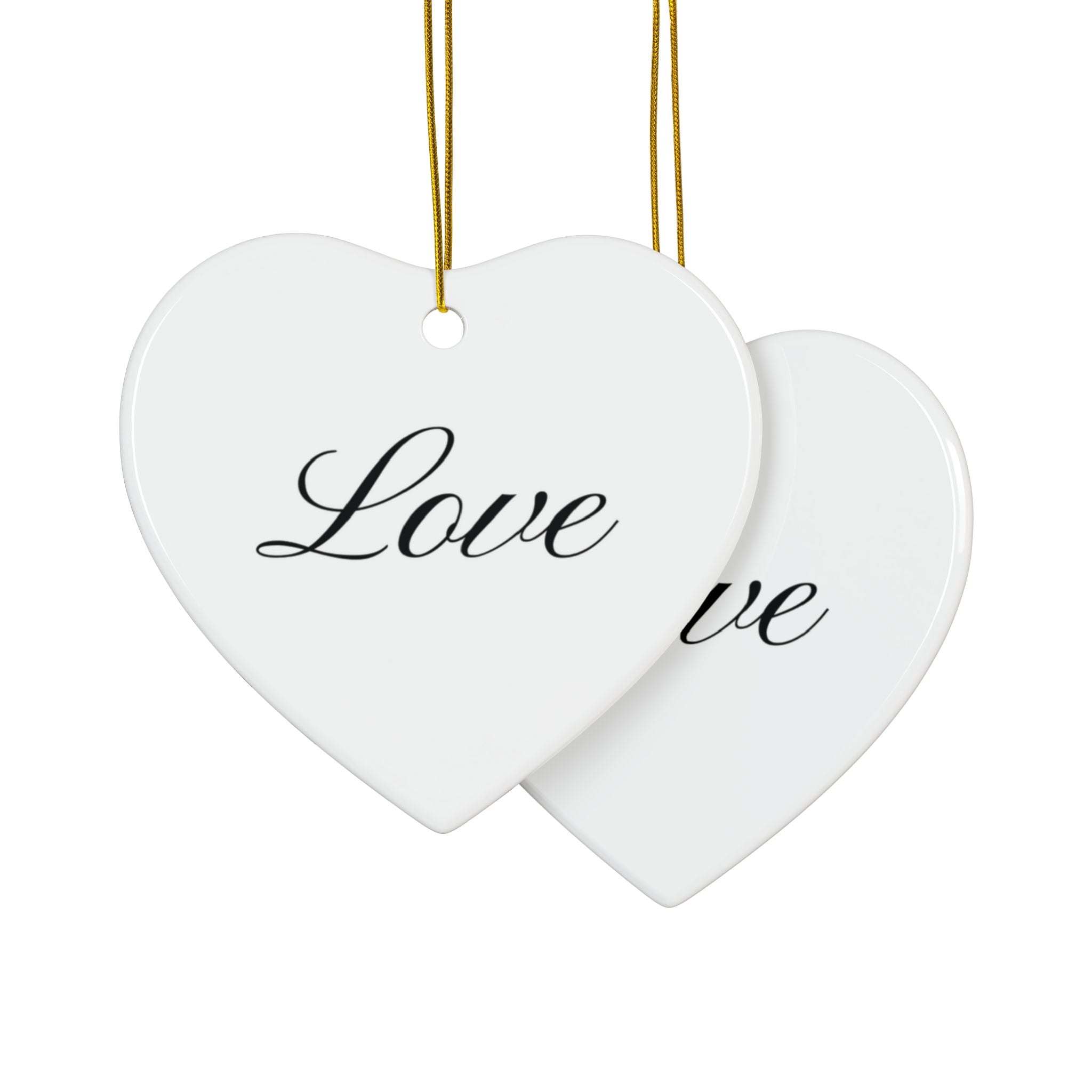"Love" Ceramic Ornament — Double-Sided Script Holiday Decor