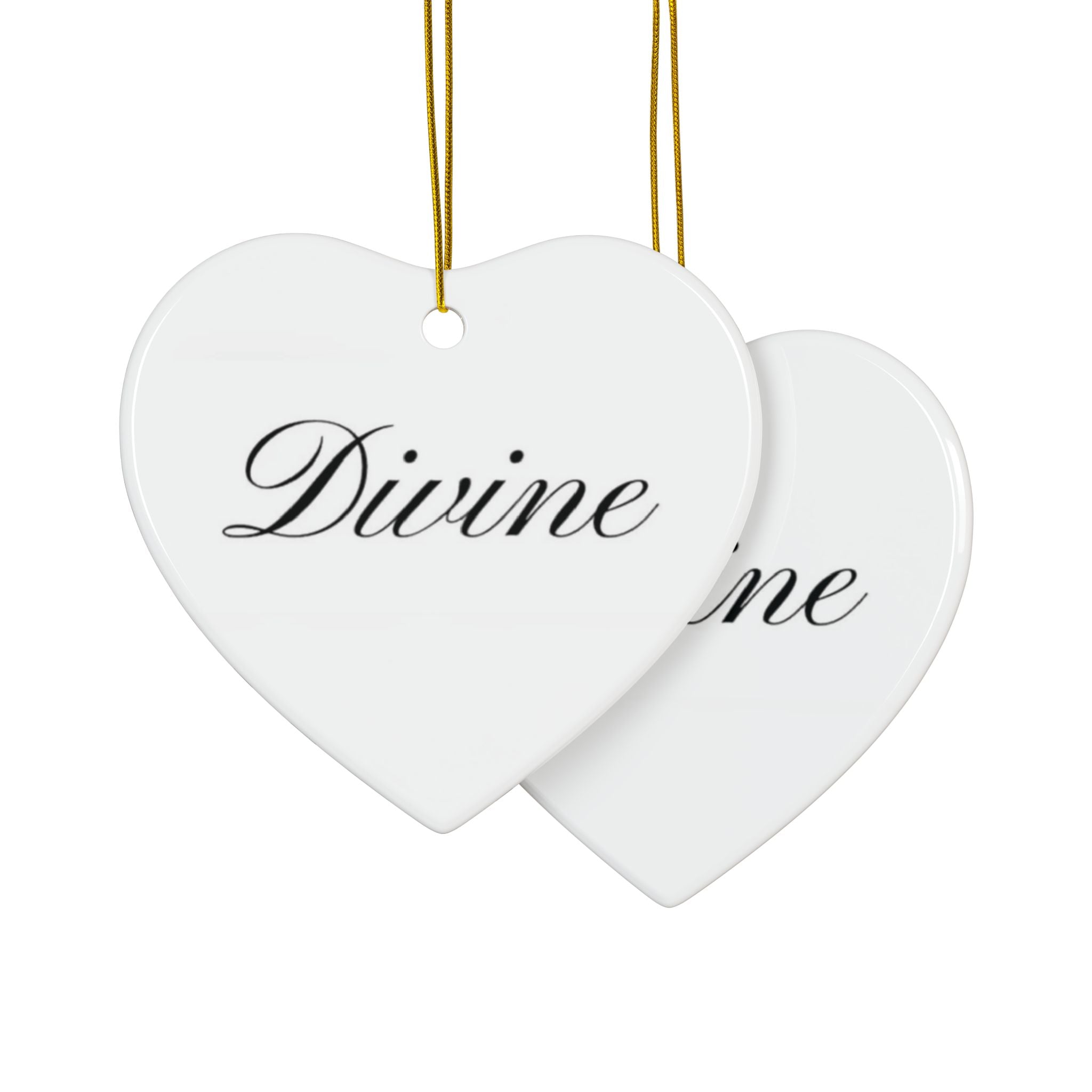"Divine" Ceramic Ornament — Double-Sided Script Holiday Decor