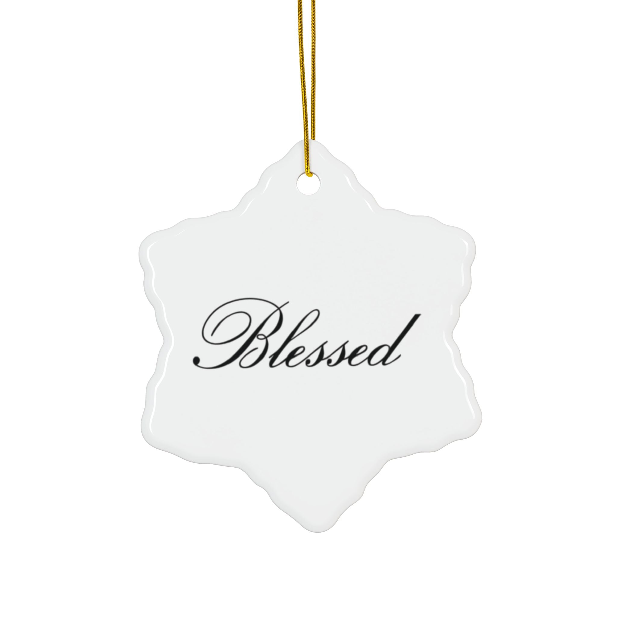"Blessed" Ceramic Ornament — Double-Sided Script Holiday Decor