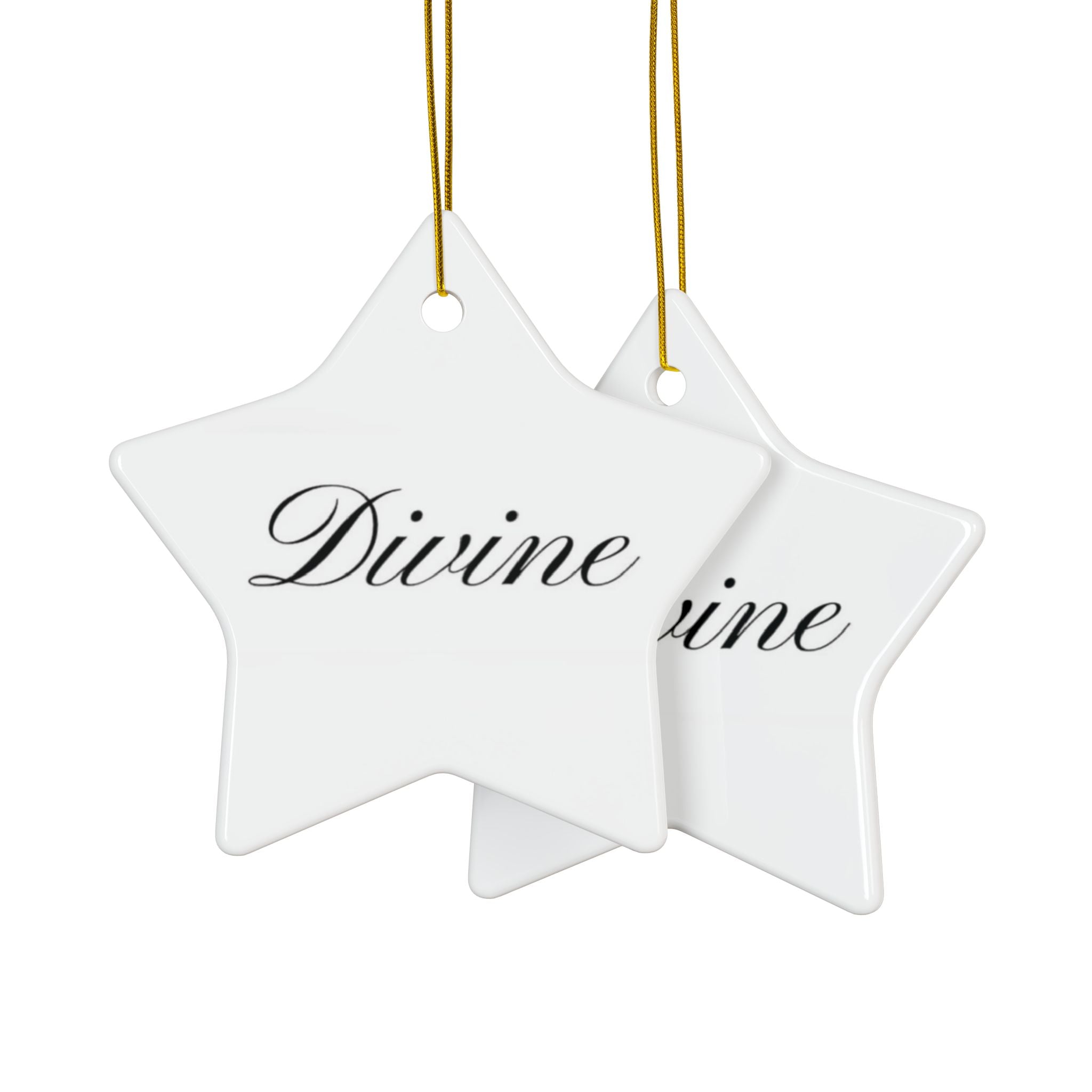 "Divine" Ceramic Ornament — Double-Sided Script Holiday Decor