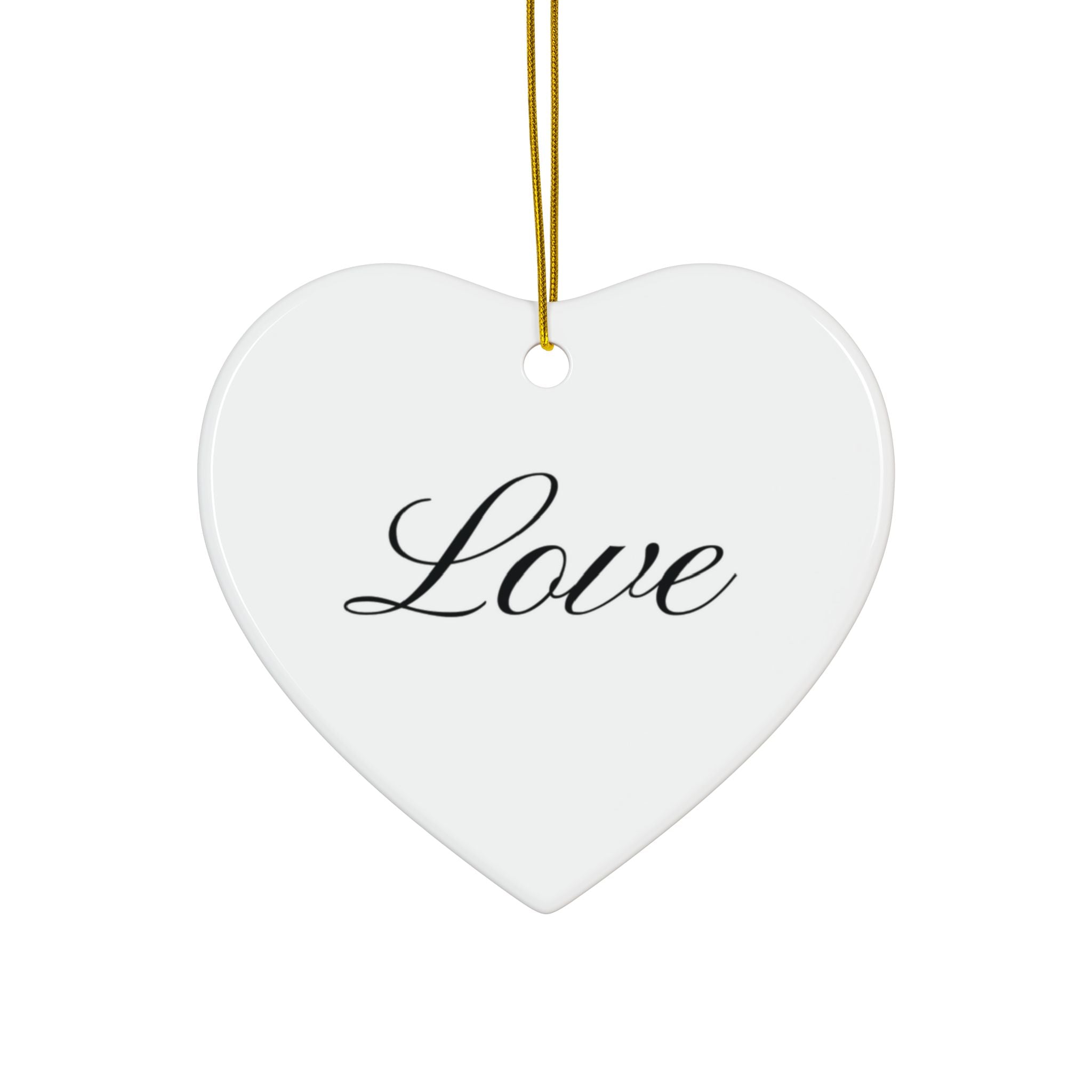 "Love" Ceramic Ornament — Double-Sided Script Holiday Decor