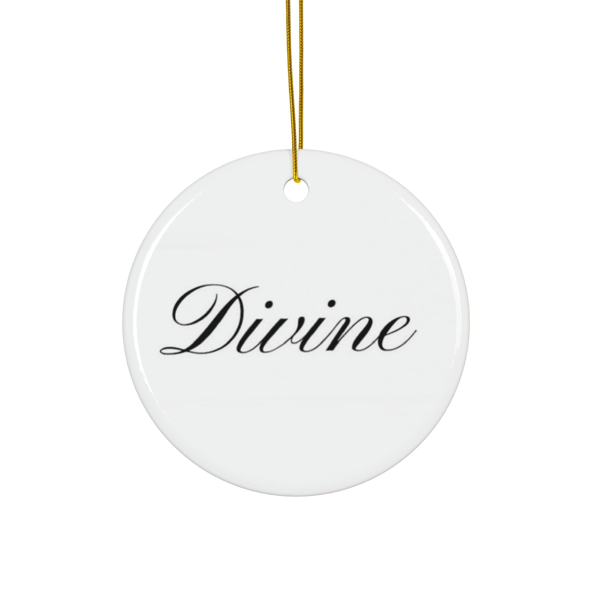 "Divine" Ceramic Ornament — Double-Sided Script Holiday Decor