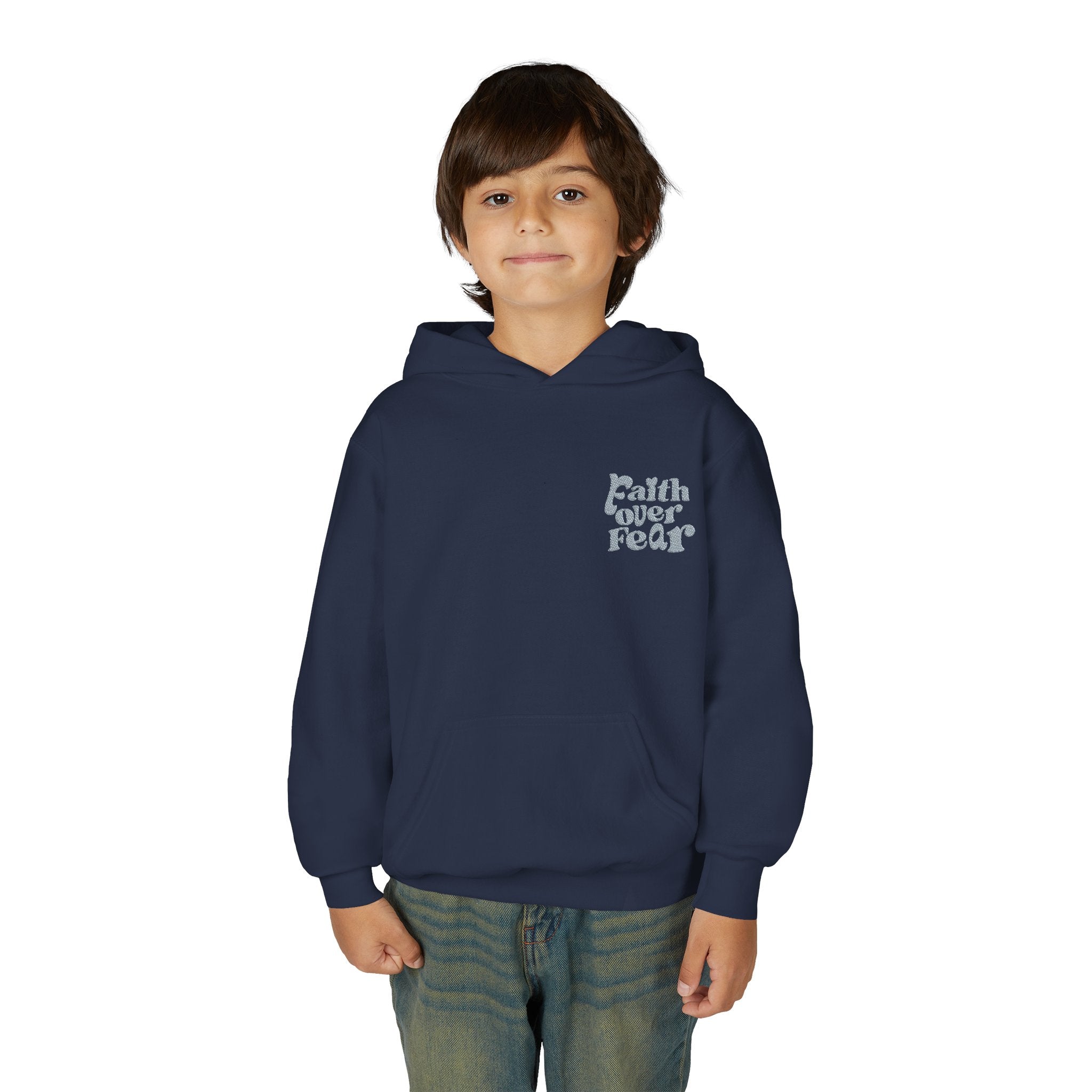 Youth Hoodie — "Faith Over Fear" Chest Logo Pullover