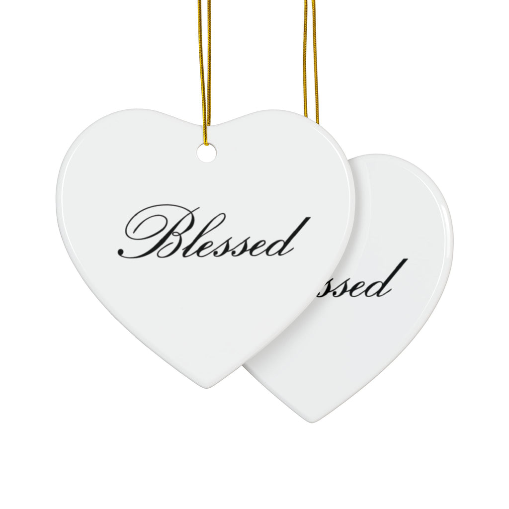 "Blessed" Ceramic Ornament — Double-Sided Script Holiday Decor