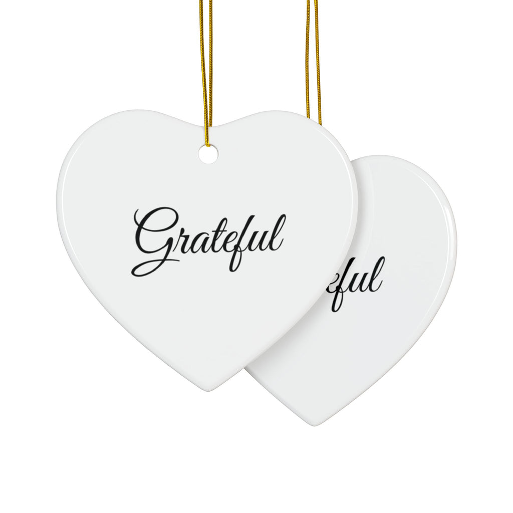 "Grateful" Ceramic Ornament — Double-Sided Script Holiday Decor