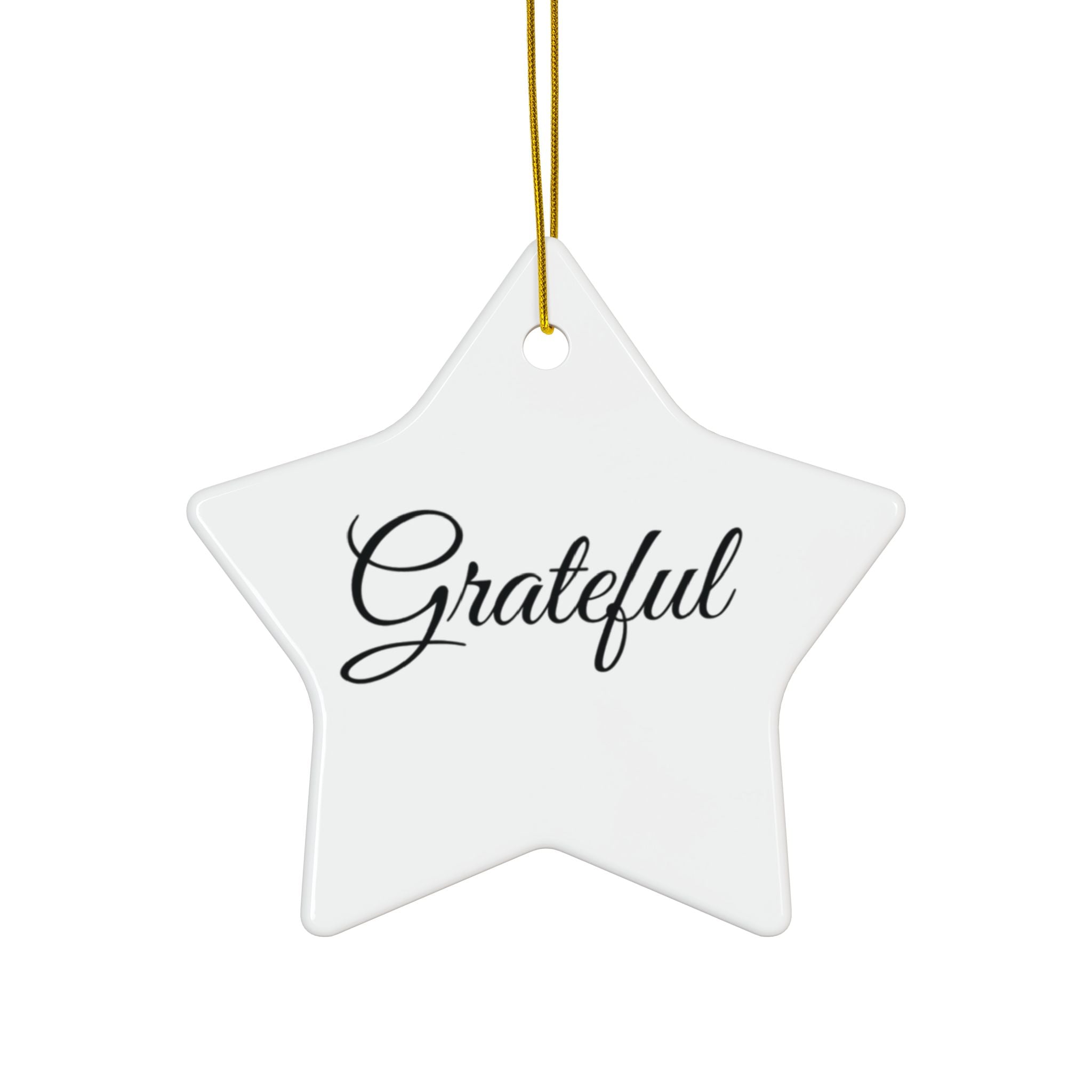 "Grateful" Ceramic Ornament — Double-Sided Script Holiday Decor