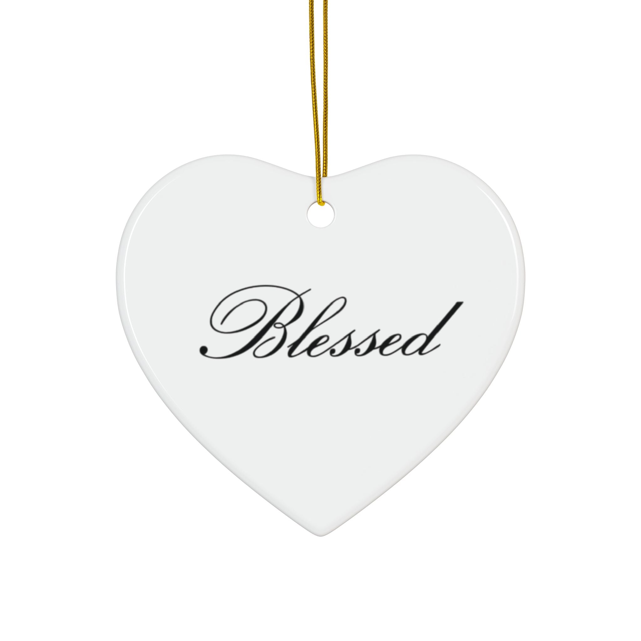 "Blessed" Ceramic Ornament — Double-Sided Script Holiday Decor