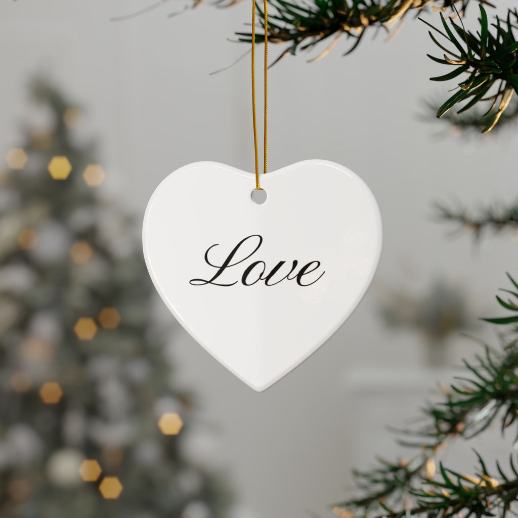 "Love" Ceramic Ornament — Double-Sided Script Holiday Decor