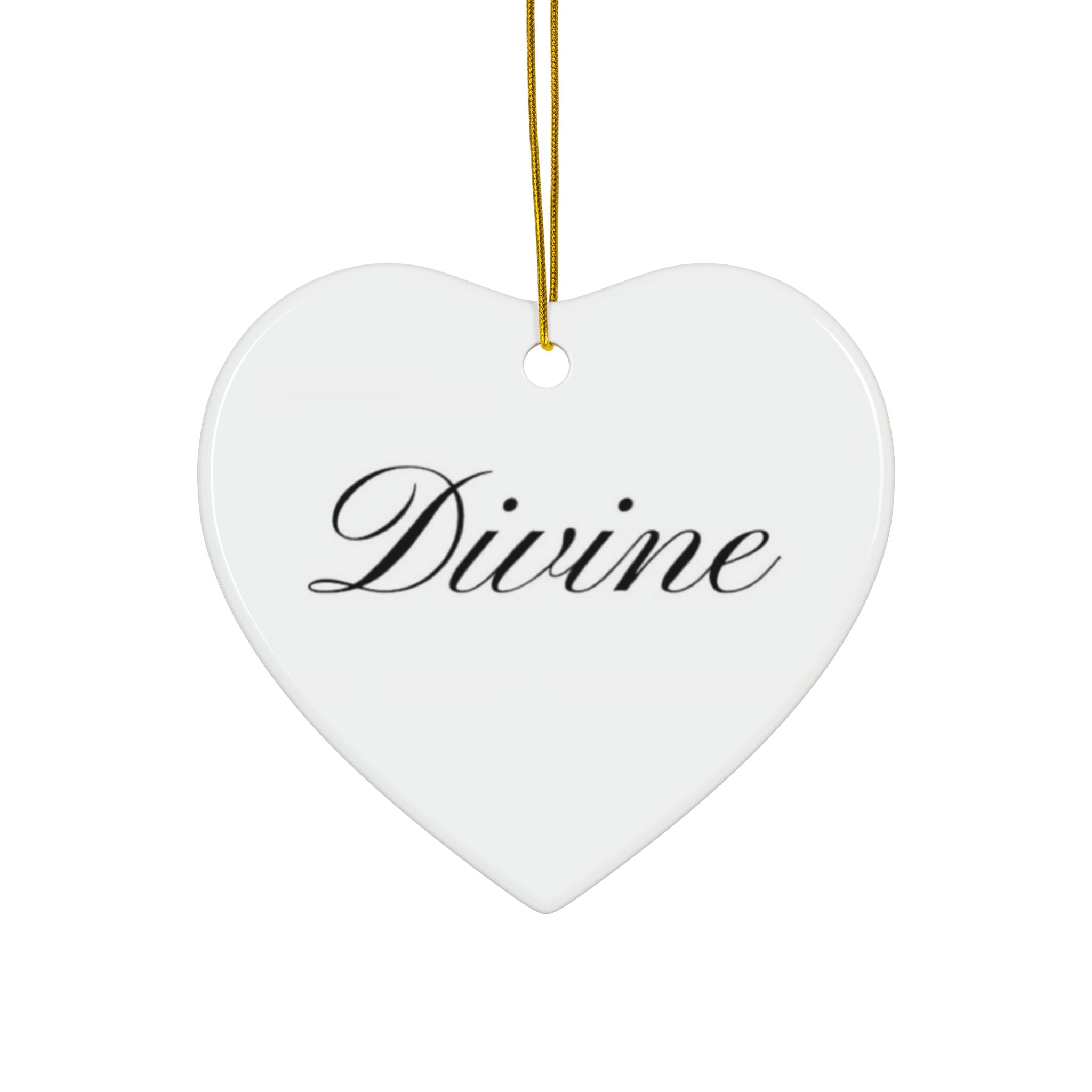 "Divine" Ceramic Ornament — Double-Sided Script Holiday Decor