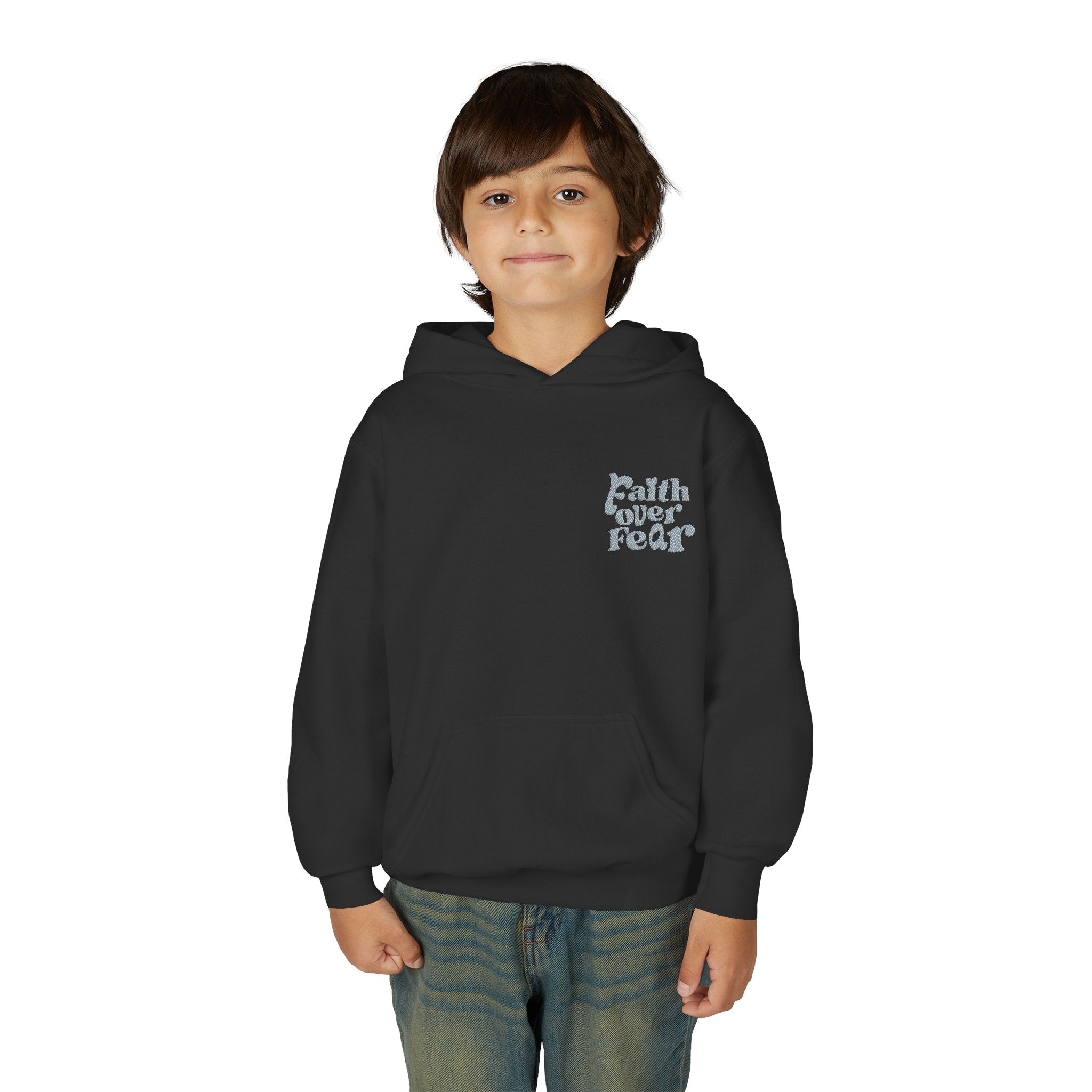 Youth Hoodie — "Faith Over Fear" Chest Logo Pullover