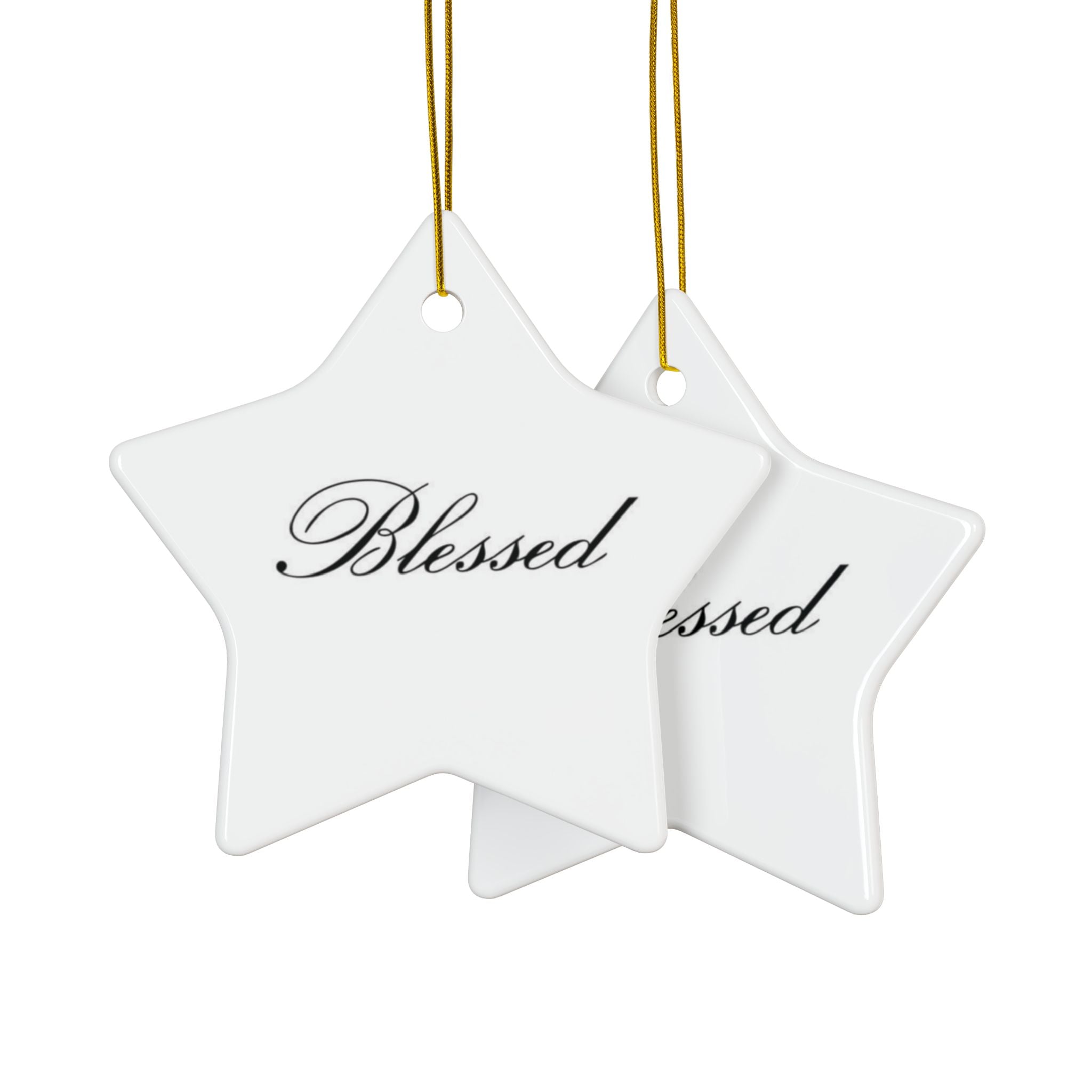 "Blessed" Ceramic Ornament — Double-Sided Script Holiday Decor