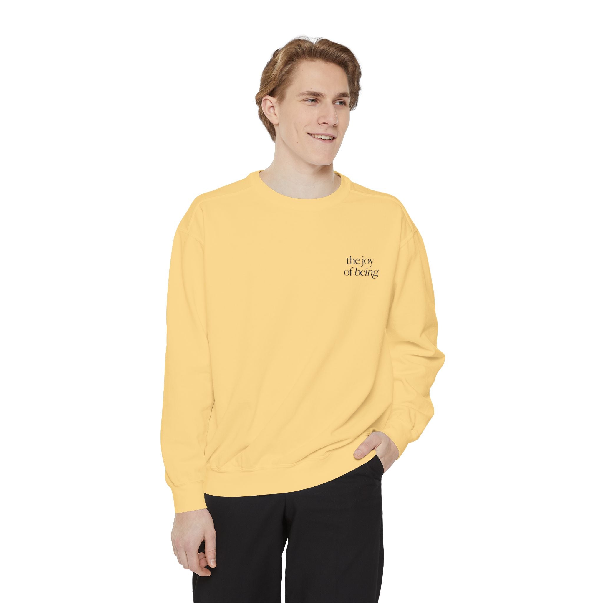 Minimalist "The Joy of Being" White Sweatshirt - Cozy Inspirational Crewneck