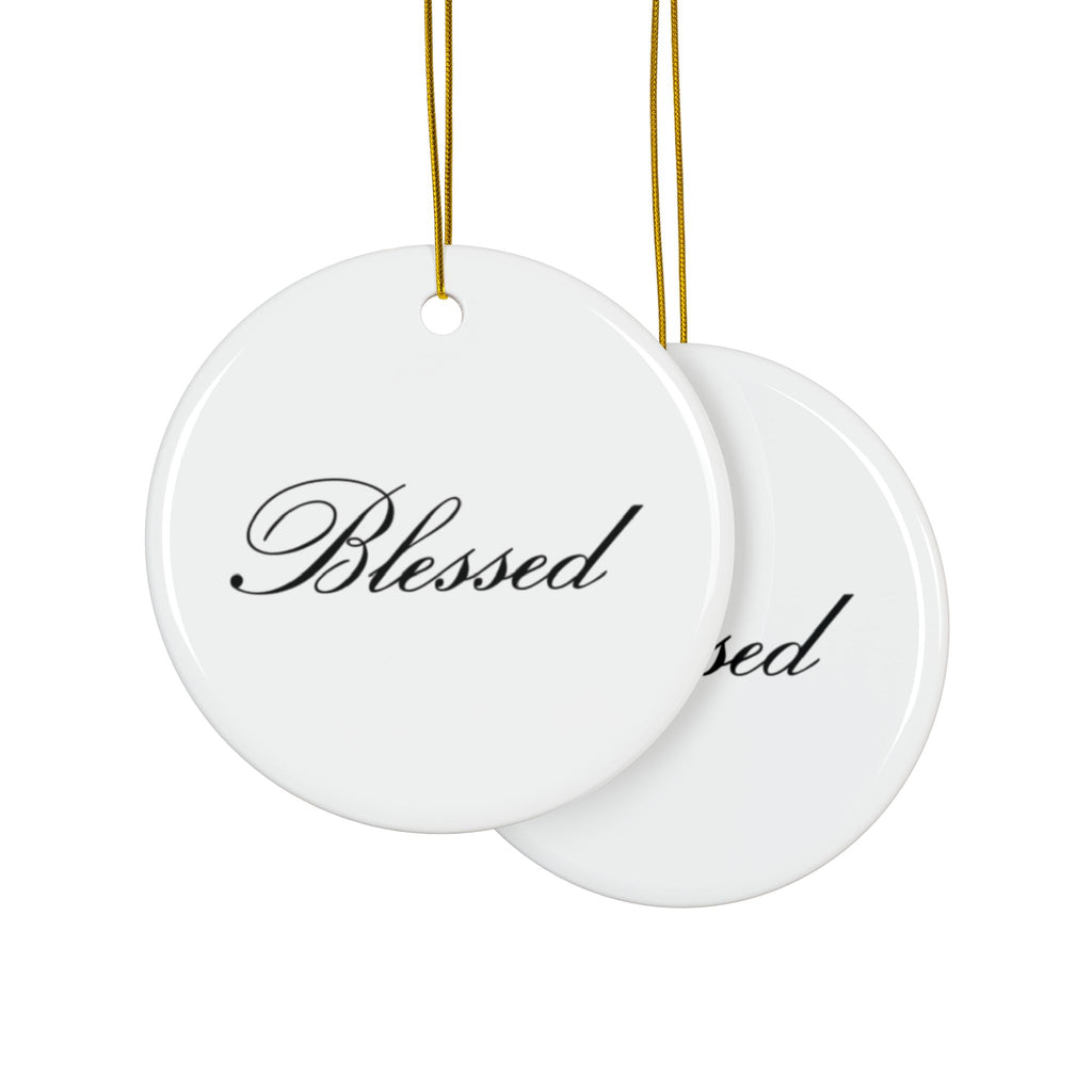 "Blessed" Ceramic Ornament — Double-Sided Script Holiday Decor