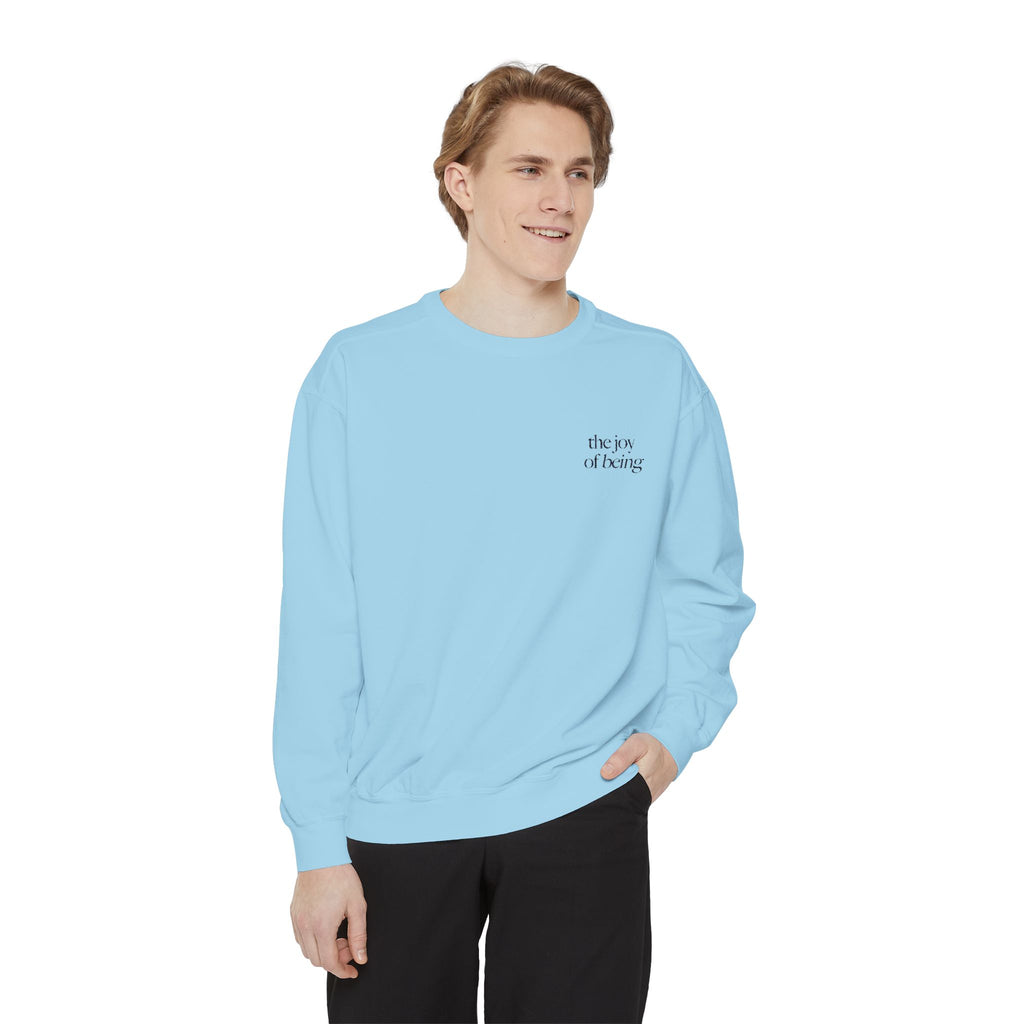 Minimalist "The Joy of Being" White Sweatshirt - Cozy Inspirational Crewneck