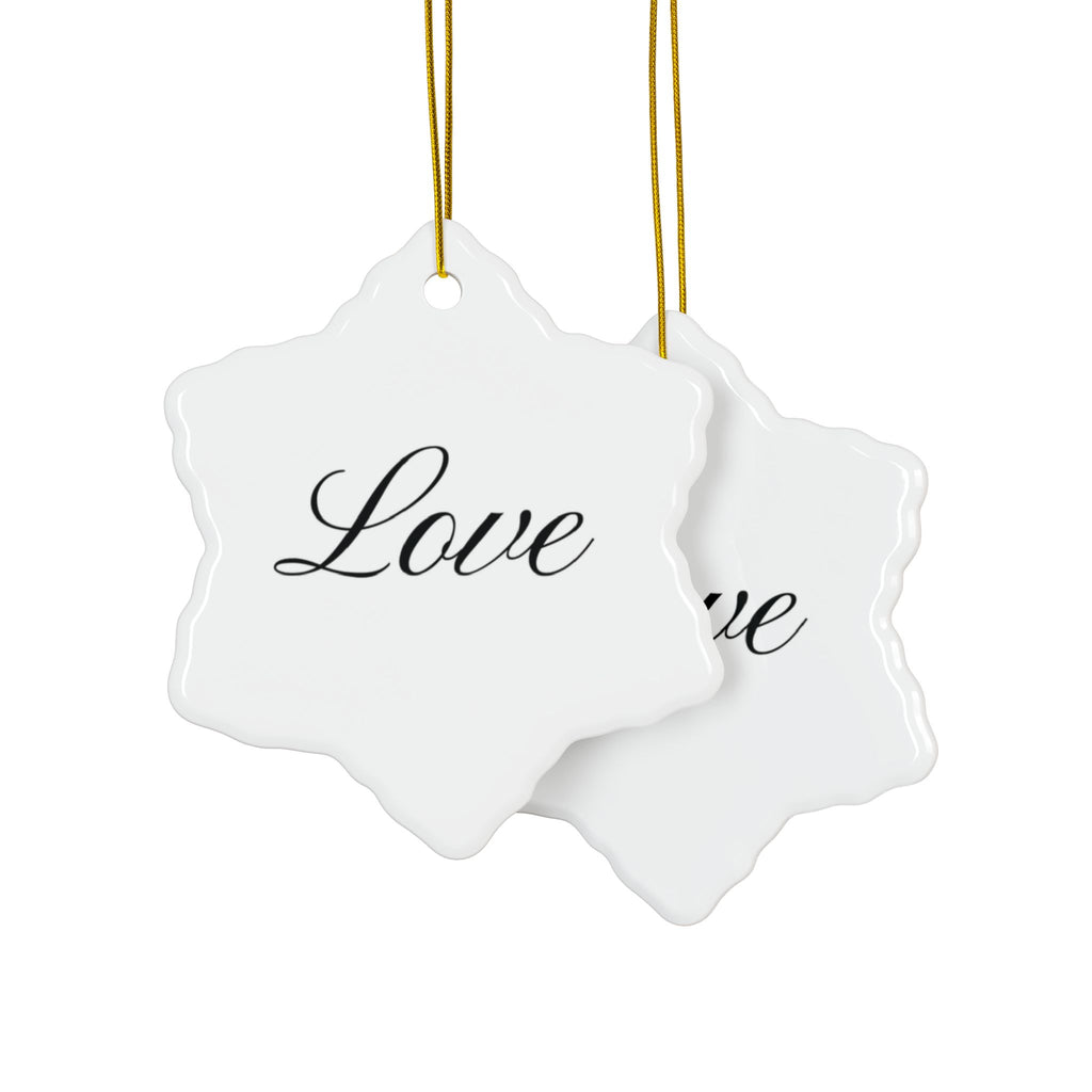 "Love" Ceramic Ornament — Double-Sided Script Holiday Decor