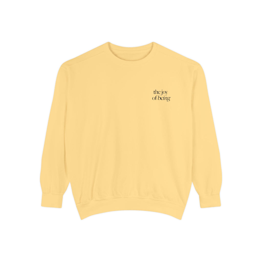 Minimalist "The Joy of Being" White Sweatshirt - Cozy Inspirational Crewneck