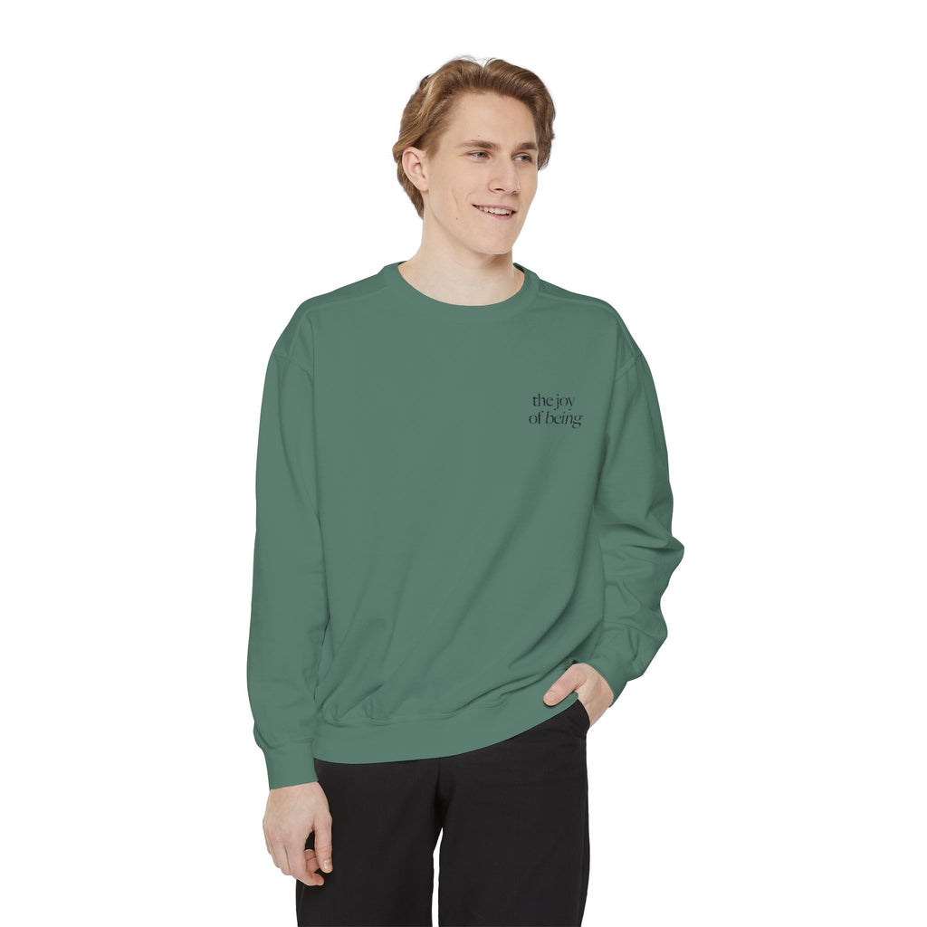 Minimalist "The Joy of Being" White Sweatshirt - Cozy Inspirational Crewneck