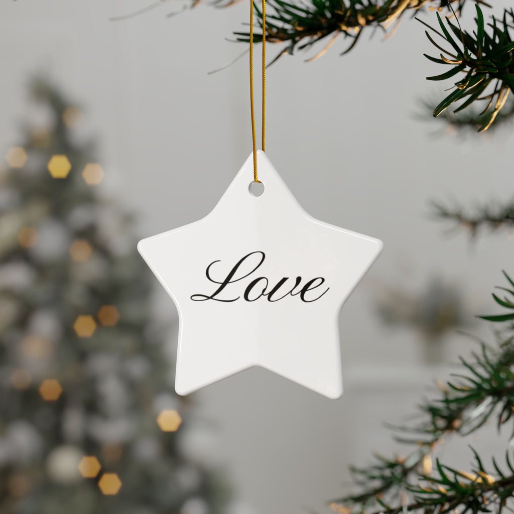 "Love" Ceramic Ornament — Double-Sided Script Holiday Decor