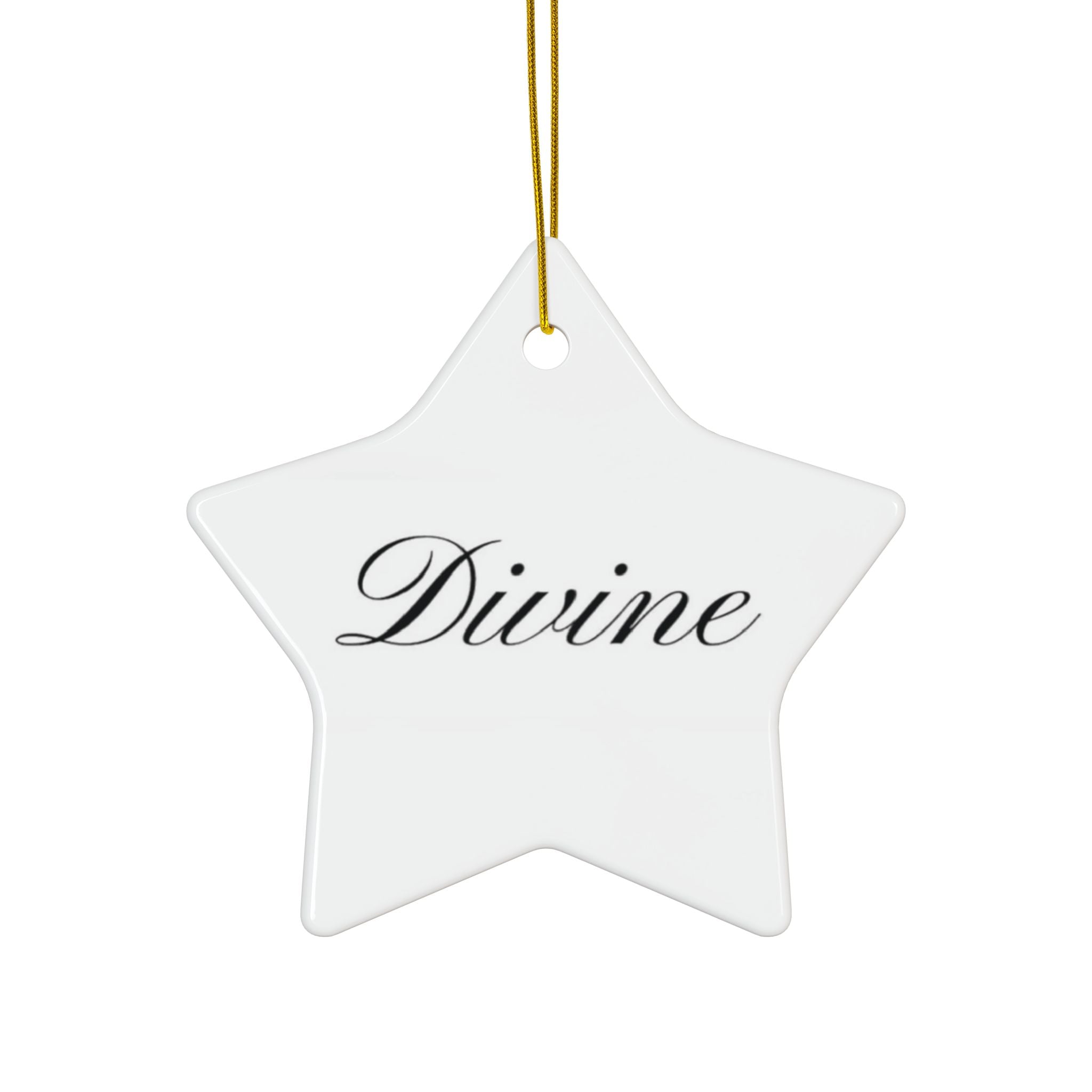"Divine" Ceramic Ornament — Double-Sided Script Holiday Decor