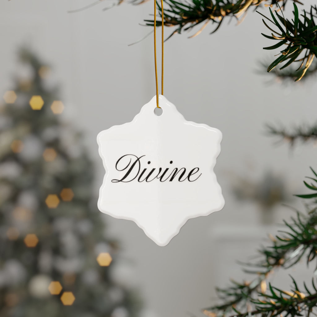 "Divine" Ceramic Ornament — Double-Sided Script Holiday Decor