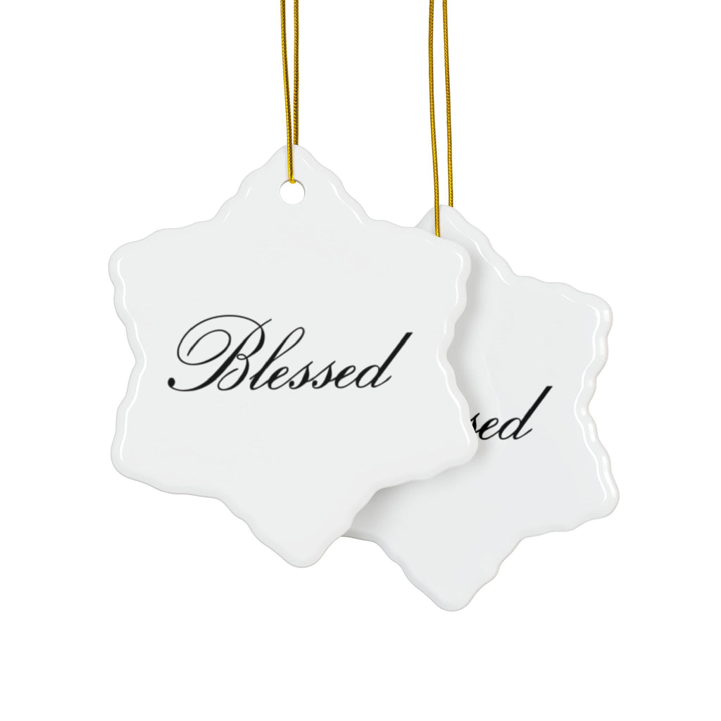 "Blessed" Ceramic Ornament — Double-Sided Script Holiday Decor