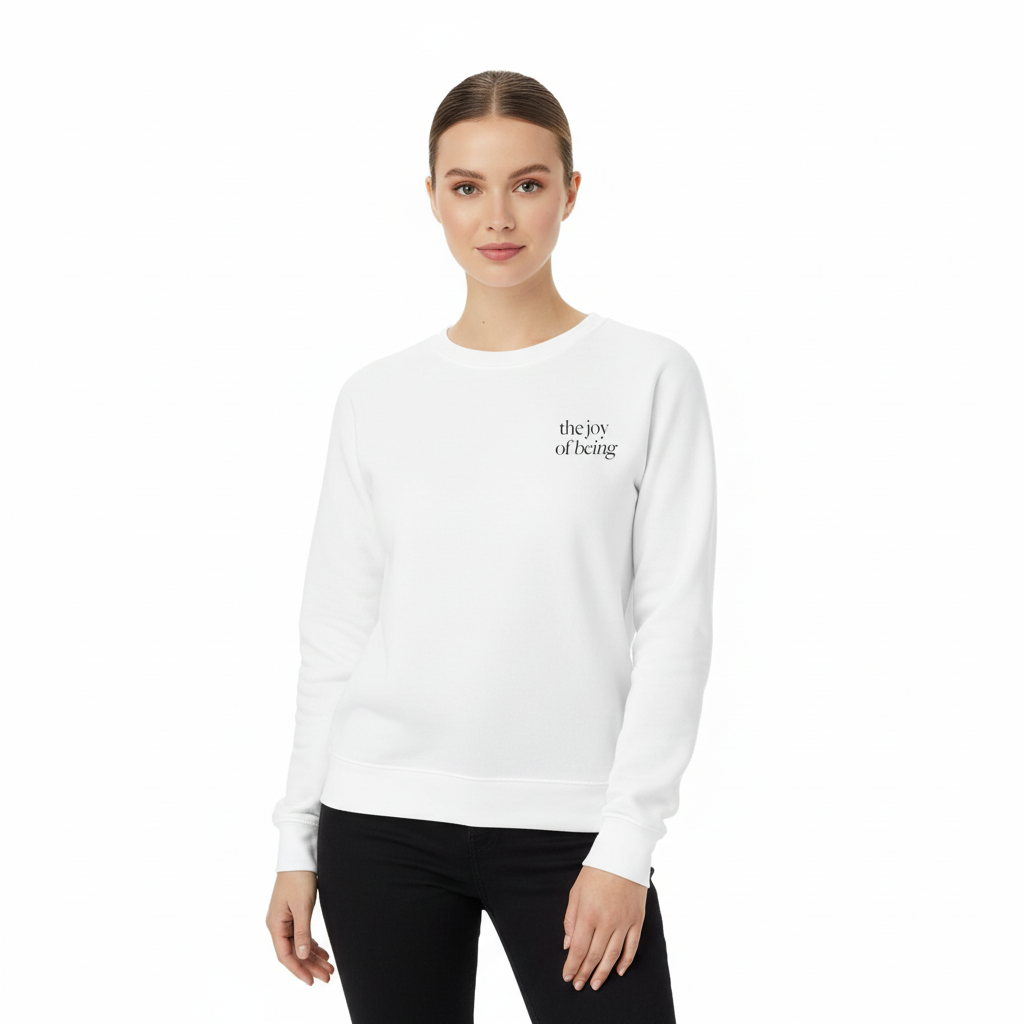 Minimalist "The Joy of Being" White Sweatshirt - Cozy Inspirational Crewneck